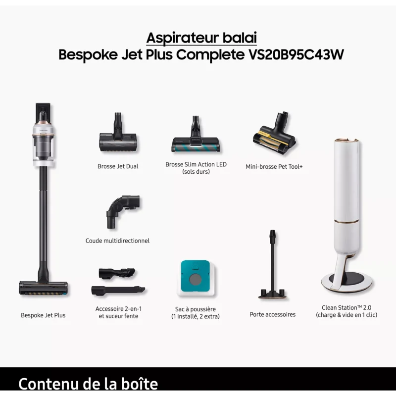 Aspirateur balai SAMSUNG Bespoke Jet Plus complete VS20B95C43W – Image 17