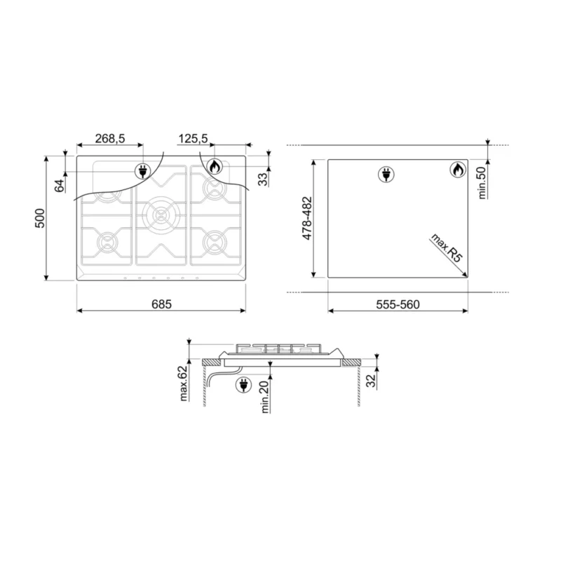 Table gaz SMEG SRV575GH5 – Image 5