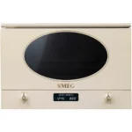 Choisir ce produit pour quel usage ? Installation : encastrable Idéal pour : réchauffer et décongeler Volume : 22 L Adapté pour : plat lasagnes Cuisiner avec la fonction four Maintien au chaud : Non Fonctions du micro ondes Grill : Oui Puissance du grill : 1.250 W Décongélation : manuelle et automatique, permet d’adapter automatiquement la durée en indiquant le type et le poids des aliments Puissance du micro ondes : 850 W Le saviez vous ? : Il faut différentes puissances selon le plat Nettoyage / entretien Matière de la cavité : inox, est une matière résistante avec une longue durée de vie Nettoyage : manuel, peut être simplifié avec un bol d’eau et un jus de citron chauffé au micro ondes pour ramollir les résidus Equipement et confort d’utilisation Aménagement intérieur : sans plateau, permet de réchauffer tous types de plats de façon homogène grâce au revêtement de la cuve Diamètre du plateau : sans plateau Type de commande : boutons Affichage de l’heure : Oui Sécurité enfant : Oui Rappel sonore de fin de cuisson : Oui Le saviez vous ? : Certaines matières ne sont pas conseillées au micro-ondes : matières métalliques, plastique non compatible, la terre cuite ou encore le cristal Connecté : Non Finition et design Type d’ouverture : latérale avec bouton Couleur : Crème Couleur d’affichage : Blanc Eclairage intérieur : Oui Dimensions L x H x P : 59.5 x 39 x 33.4 cm Dimensions d’encastrement l x h x p : 56.8 x 36.5 x 32 cm Poids net : 22,0 kg Hauteur niche d’encastrement : Micro ondes hauteur 38 cm Le saviez vous ? : Prenez soin de laisser un espace minimum de 10cm à l’arrière de l’appareil et de 20cm au dessus pour éviter la surchauffe Informations complémentaires Fabriqué en : Portugal Disponibilité des pièces détachées (données fournisseur) : Pendant 10 ans, à compter de la date d’achat Le saviez vous ? : Selon la norme NFC 15-100, le micro ondes doit être branché sur une prise indépendante de 20A Micro-ondes encastrable SMEG MP822PO : l’alliance de l’élégance et de la performance Design et intégration parfaite Le micro-ondes SMEG MP822PO, avec son volume net de 22 litres, est conçu pour s’intégrer harmonieusement dans les meubles hauts de votre cuisine grâce à son esthétique encastrable. Doté d’une alimentation électrique et de commandes électroniques intuitives, ce modèle arbore des manettes de commande de style colonial en couleur crème, offrant une touche d’élégance et de raffinement. La présence de deux manettes et d’un afficheur LED contribue à une expérience utilisateur à la fois moderne et conviviale, tout en facilitant l’accès aux 6 fonctions programmables, dont le gril fort et la fonction pizza spécialement conçue pour une cuisson optimale. Technologie avancée et fonctionnalités pratiques Le SMEG MP822PO est équipé de la technologie de pointe nécessaire pour une cuisson précise et rapide. Avec une puissance de 850 W en micro-ondes et de 1250 W pour le gril, il assure une cuisson uniforme grâce à sa base en céramique sans plateau tournant. Les options de décongélation selon le temps ou le poids, le mode Expo, et la sécurité enfant avec verrouillage des commandes sont des atouts majeurs pour une utilisation quotidienne en toute sérénité.
